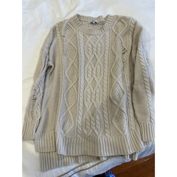 Rails Ribbed Distressed Cable Knit Ribbed Sweater Cream Small - Picture 2 of 6